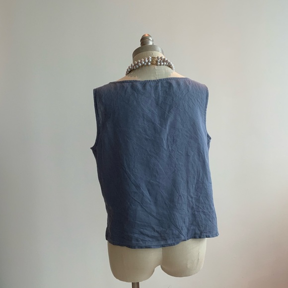 Eileen Fisher Slate Blue Irish LINEN Scoop Neck Tank Top Sz Medium - Picture 3 of 6